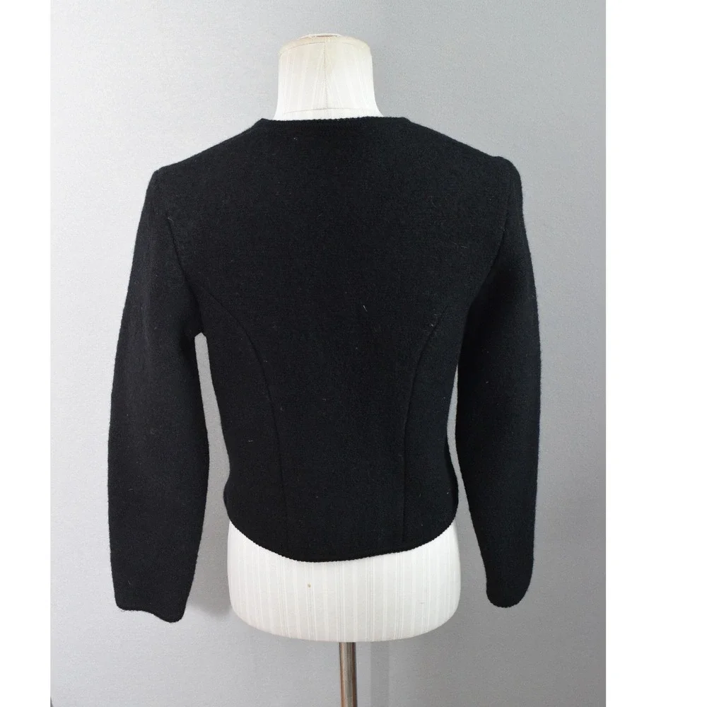 Geiger Tyrol Boiled Wool Jacket 38 Black Scalloped Hem Silver Button Austria